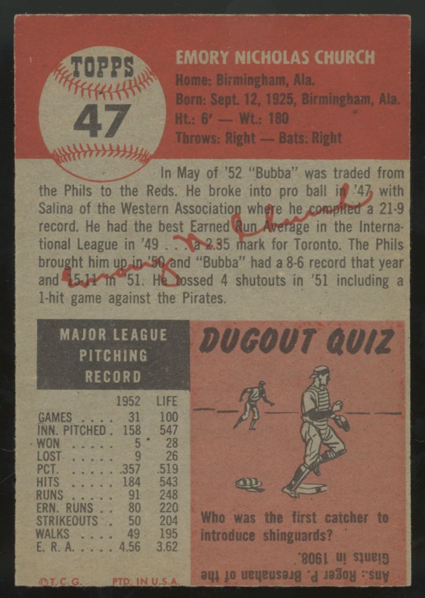 1953 Topps Bubba Church #47 EX-EX/MT