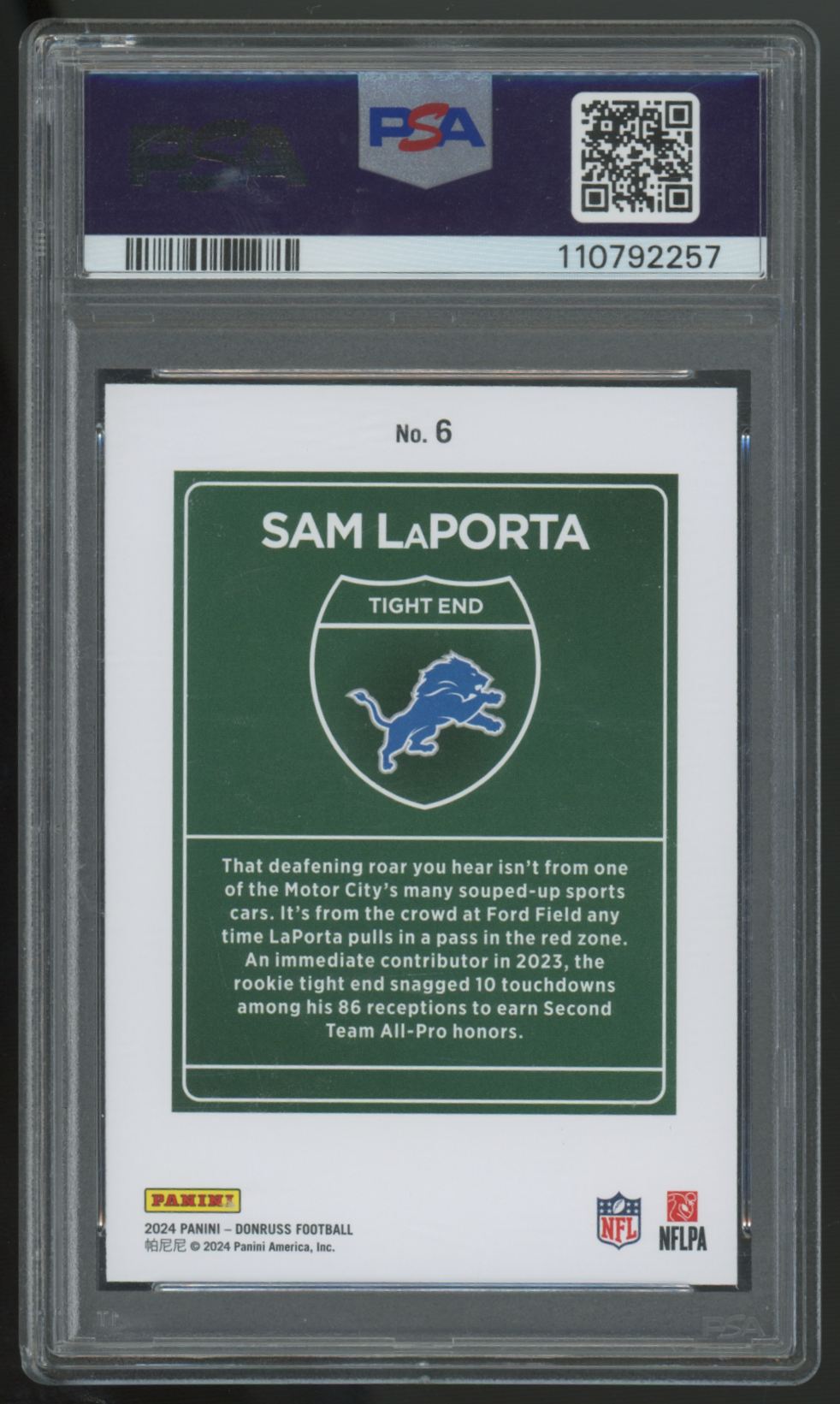 2024 Panini Donruss Sam LaPorta Downtown SSP #6 PSA 9