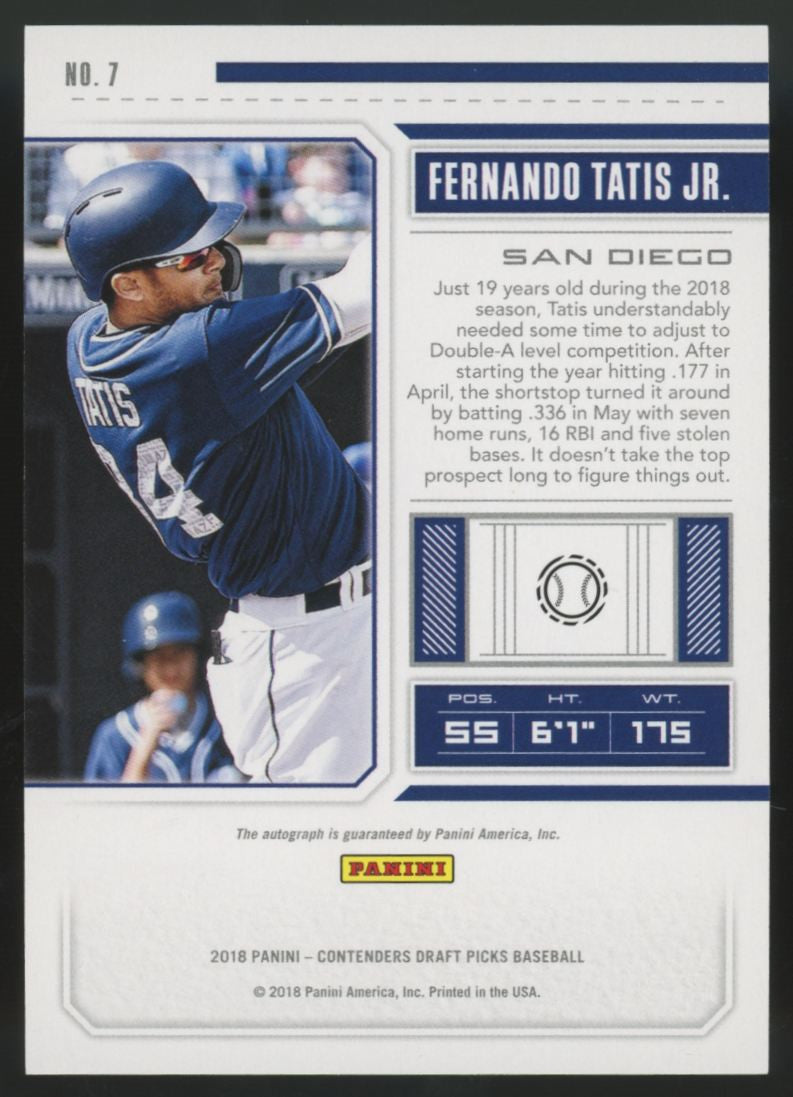 2018 Contenders Draft Fernando Tatis Jr. Prospect Ticket Cracked Ice Auto /23 #7