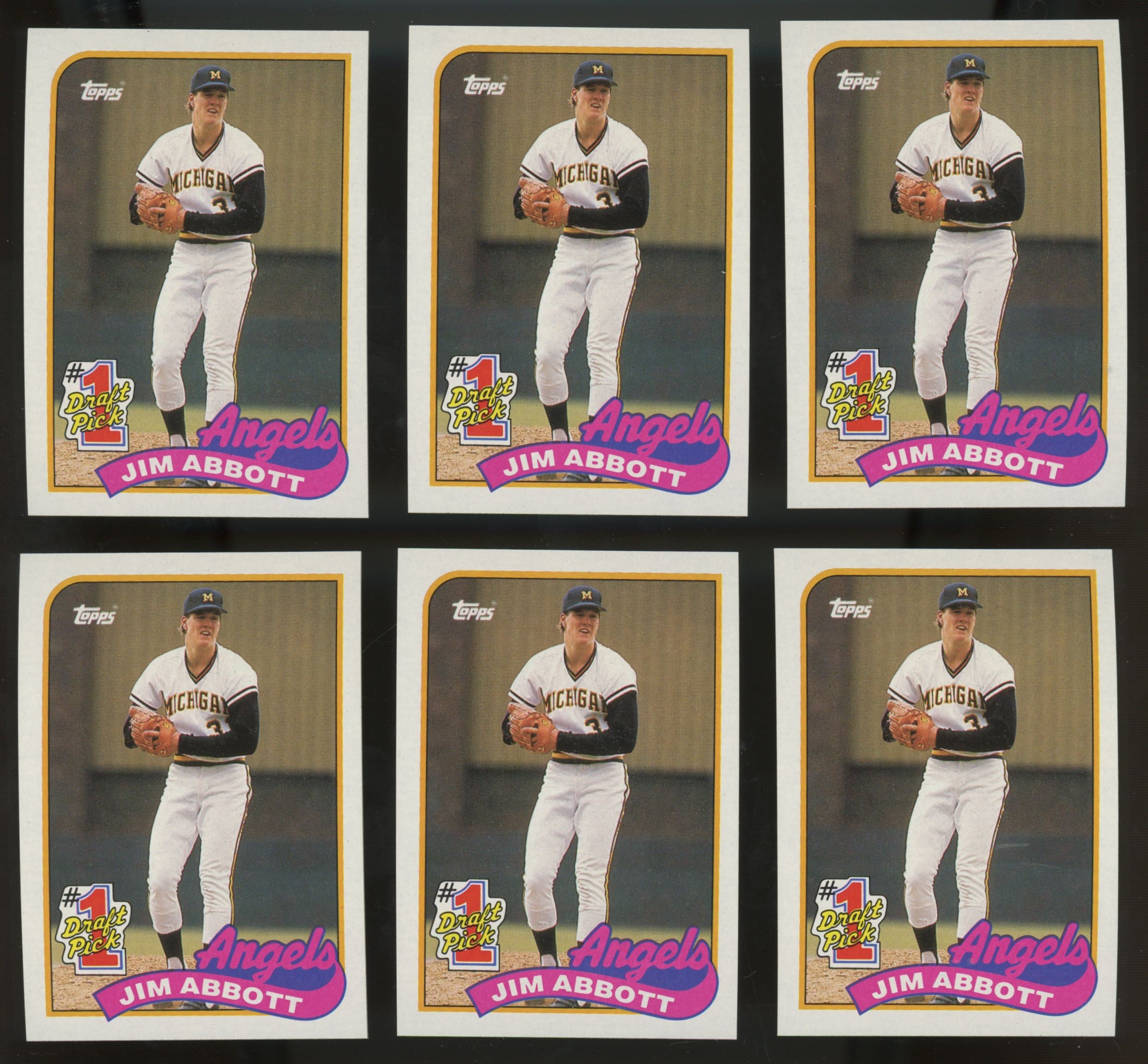 1989 Topps Jim Abbott RC #1 Draft Pick #573 (Lot Of 50) "A"