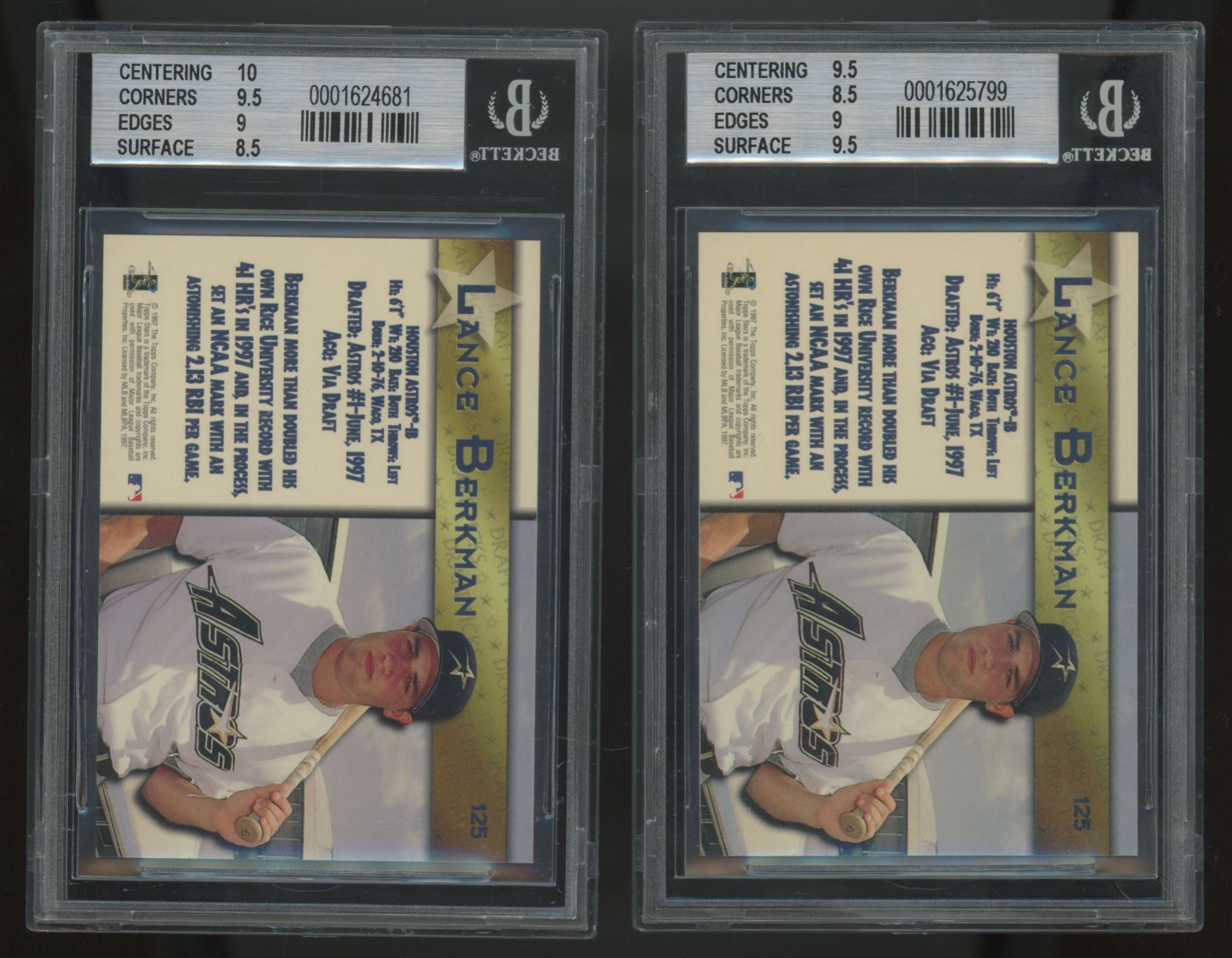 1997 Topps Stars Lance Berkman RC #125 BGS 9 Lot Of 6