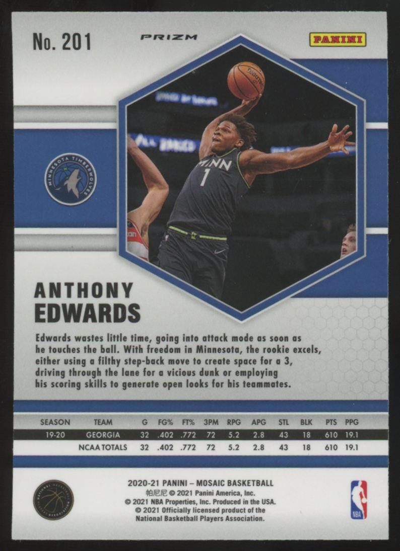 2020-21 Panini Mosaic Anthony Edwards RC Orange Reactive #201