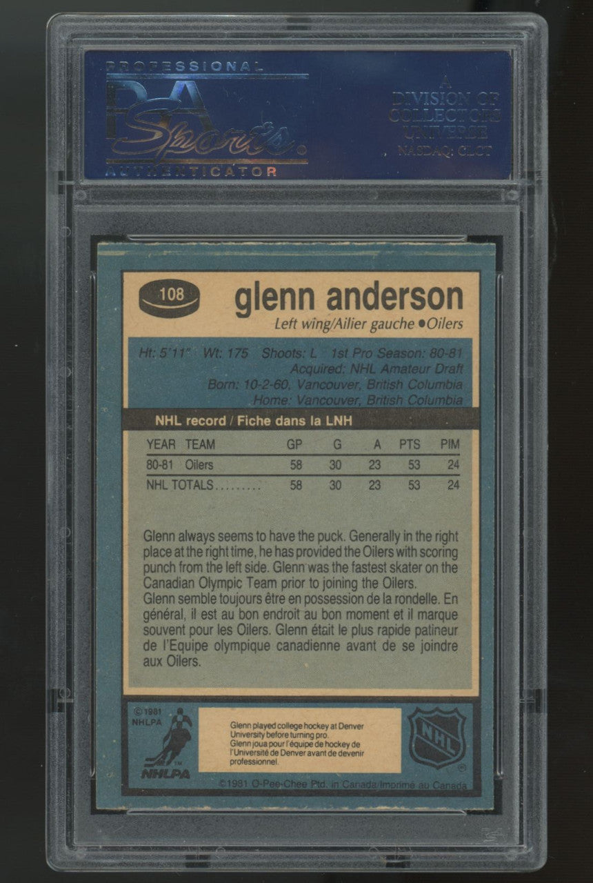 1981-82 O-Pee-Chee Glenn Anderson RC #108 PSA 8