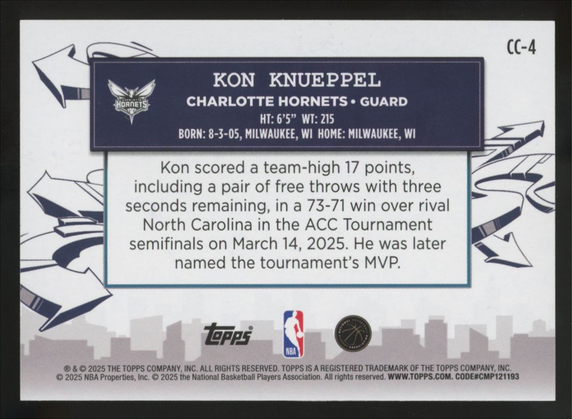 2025-26 Topps Kon Knueppel RC Purple Holo Foil Clutch City Prospects /250 #CC-4