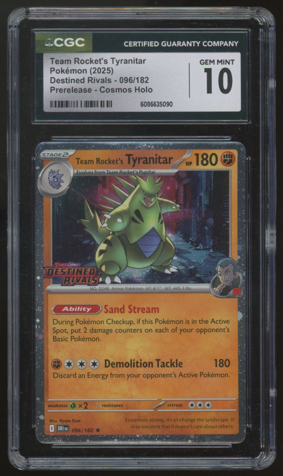 2025 Pokemon Team Rocket's Tyranitar Destined Rivals Prerelease Holo #096 CGC 10
