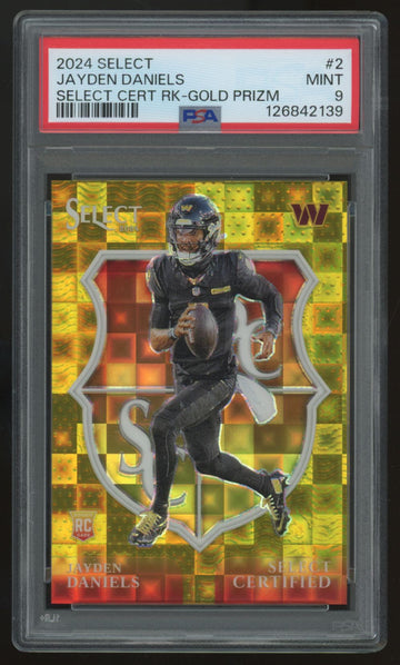 2024 Panini Select Jayden Daniels RC Gold Prizm Certified /10 #2 PSA 9