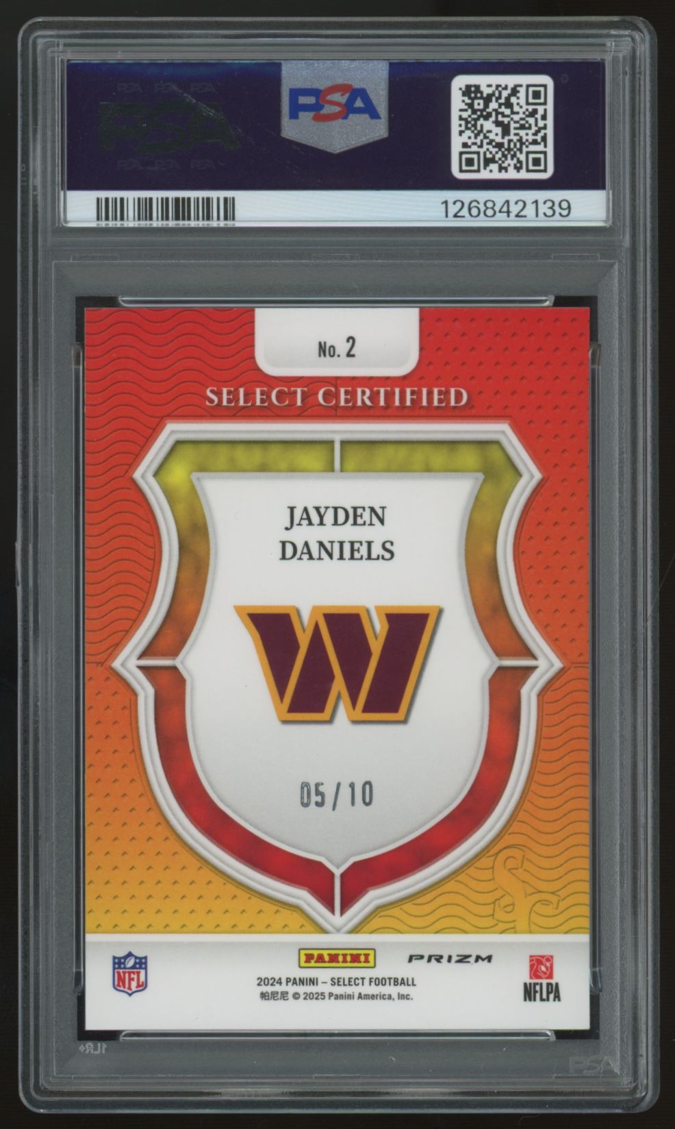 2024 Panini Select Jayden Daniels RC Gold Prizm Certified /10 #2 PSA 9