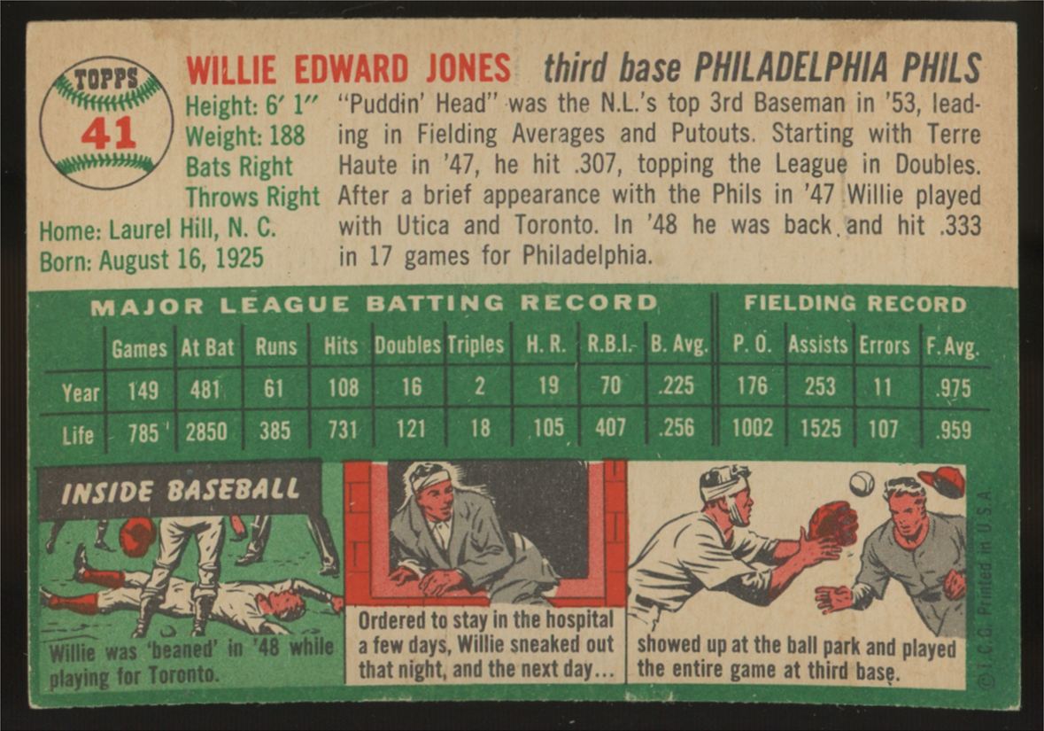 1954 Topps Willie Jones #41 EX