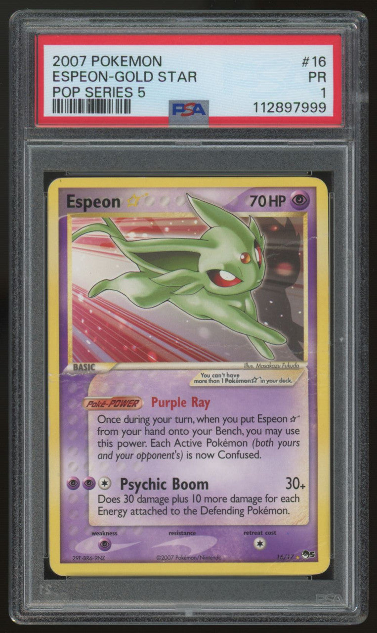 2007 Pokemon Espeon Gold Star Pop Series 5 #16 PSA 1