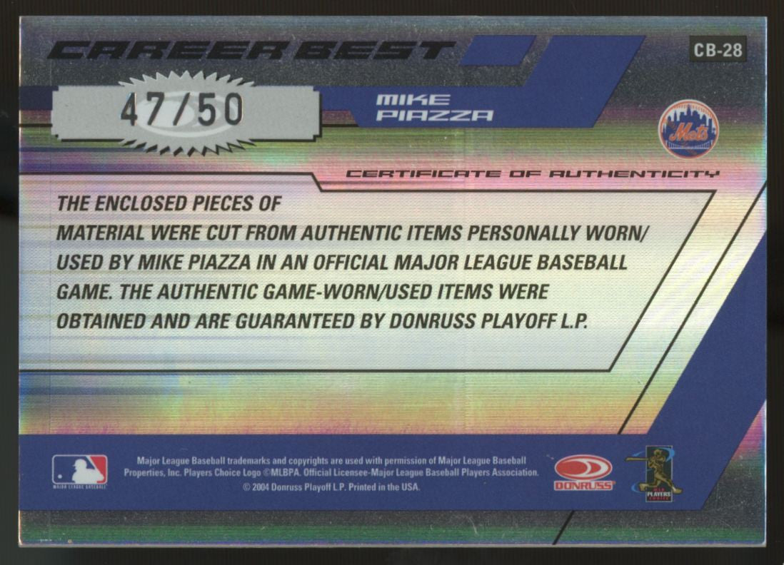 2004 Donruss Elite Mike Piazza Career Best Dual Relic Silver /50 #CB-28