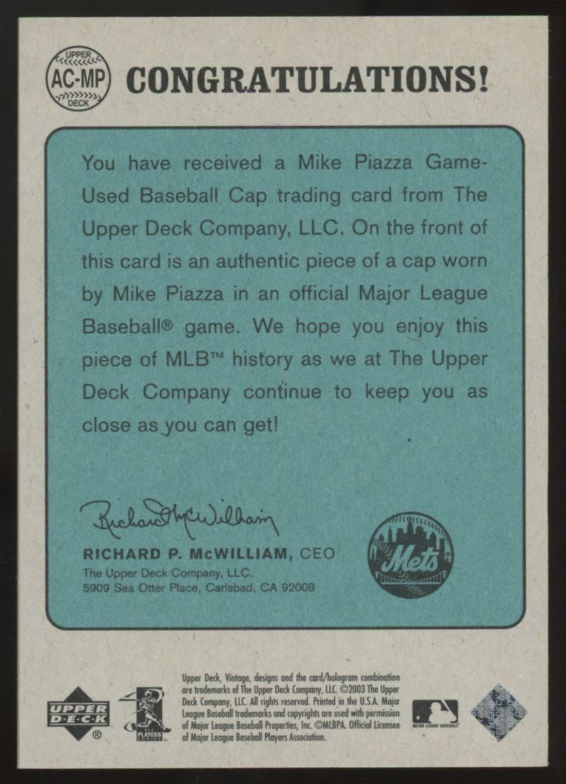 2003 Upper Deck Vintage Mike Piazza All Caps Patch /250 #AC-MP