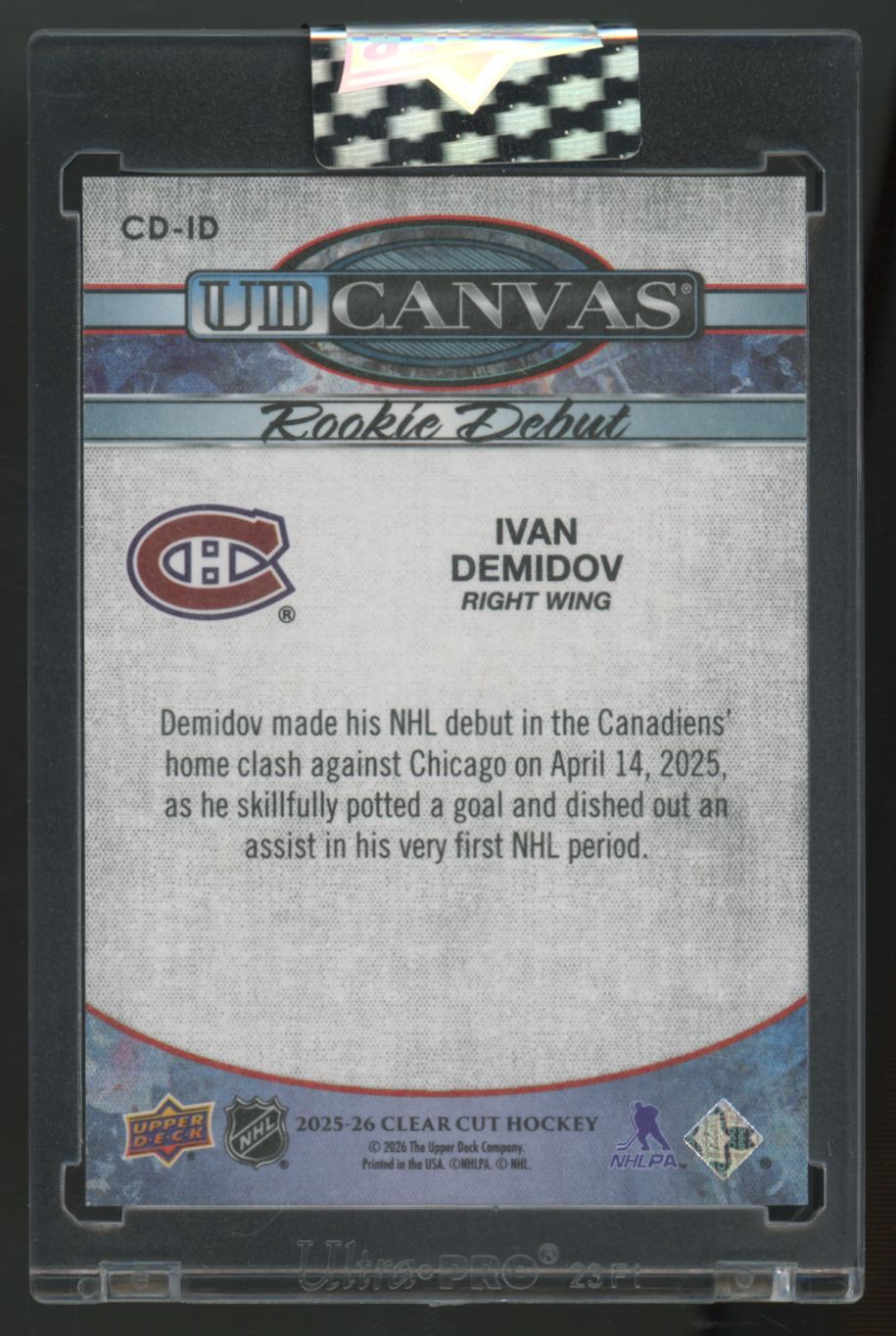 2025-26 Upper Deck Clear Cut Ivan Demidov RC Debut Canvas #CD-ID