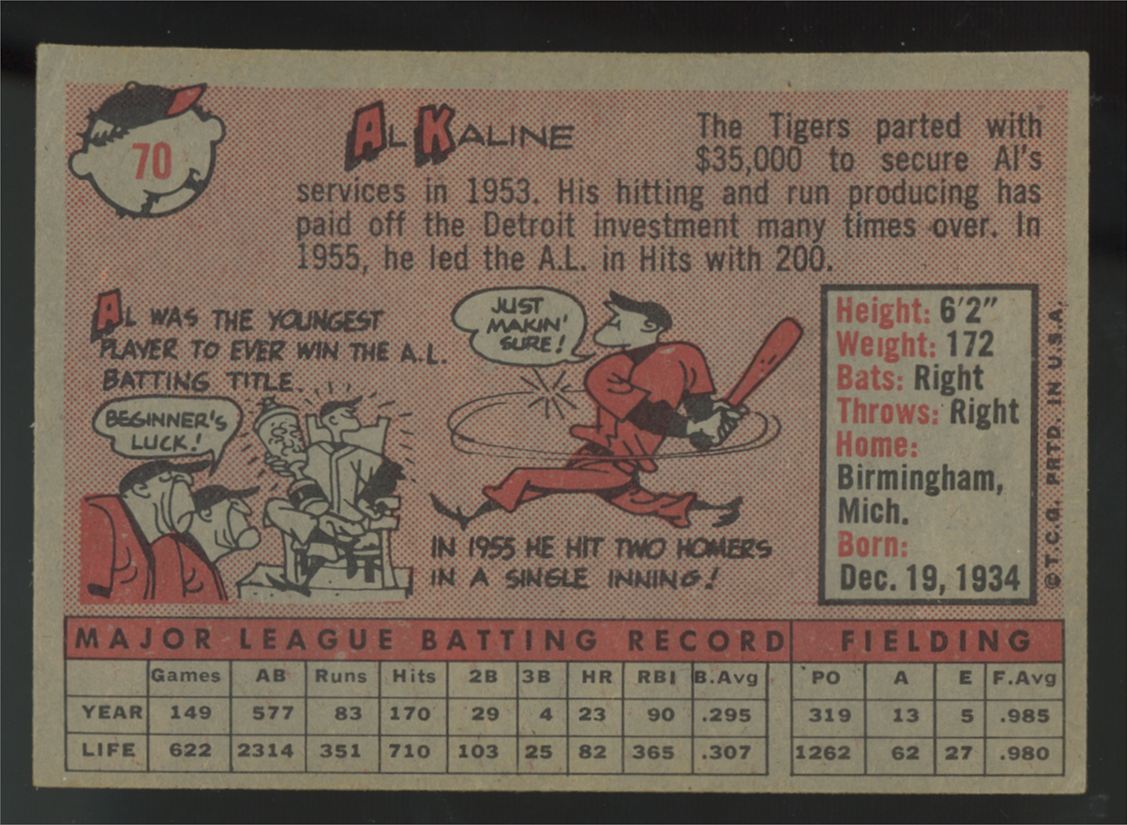 1958 Topps Al Kaline Yellow Letters #70 VG/EX-EX