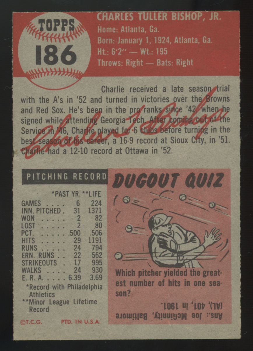 1953 Topps Charlie Bishop #186 EX