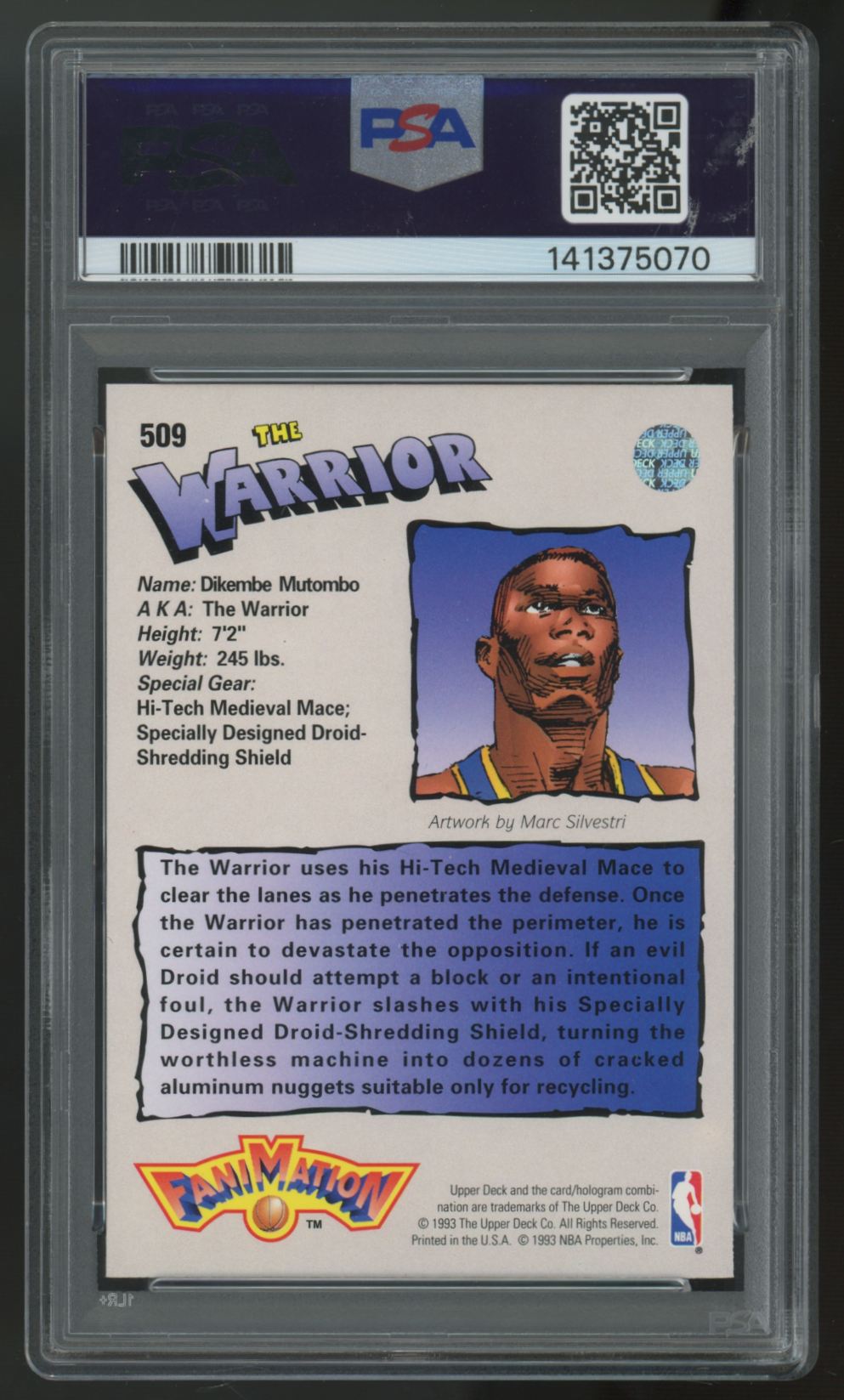 1992-93 Upper Deck Dikembe Mutombo Fanimation #509 PSA 9