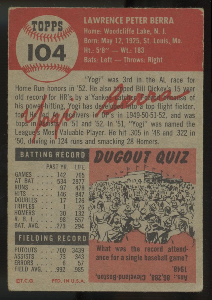 1953 Topps Yogi Berra #104 Good