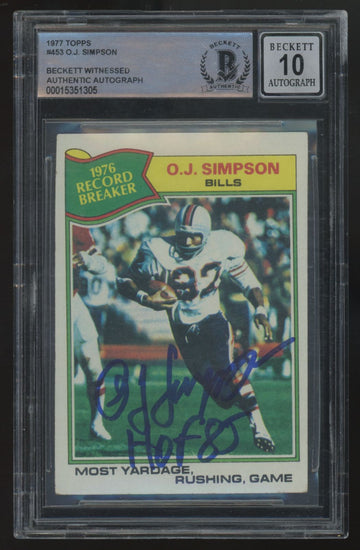 1977 Topps O.J. Simpson Signed Auto #453 BGS Authentic 10