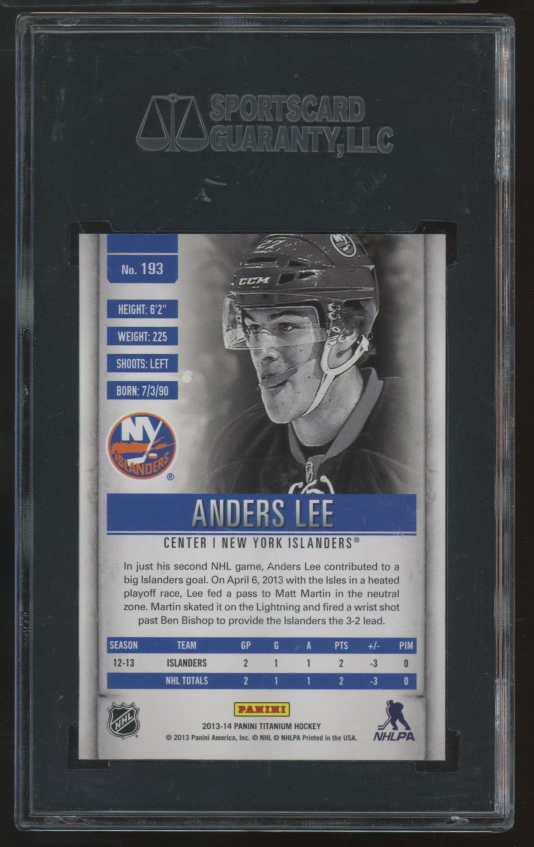 2013-14 Panini Titanium Anders Lee RC Signed Auto /299 #193 SGC Authentic