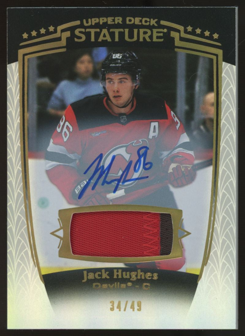 2024/25 Upper Deck Stature Jack Hughes Patch Auto Gold /49 #12