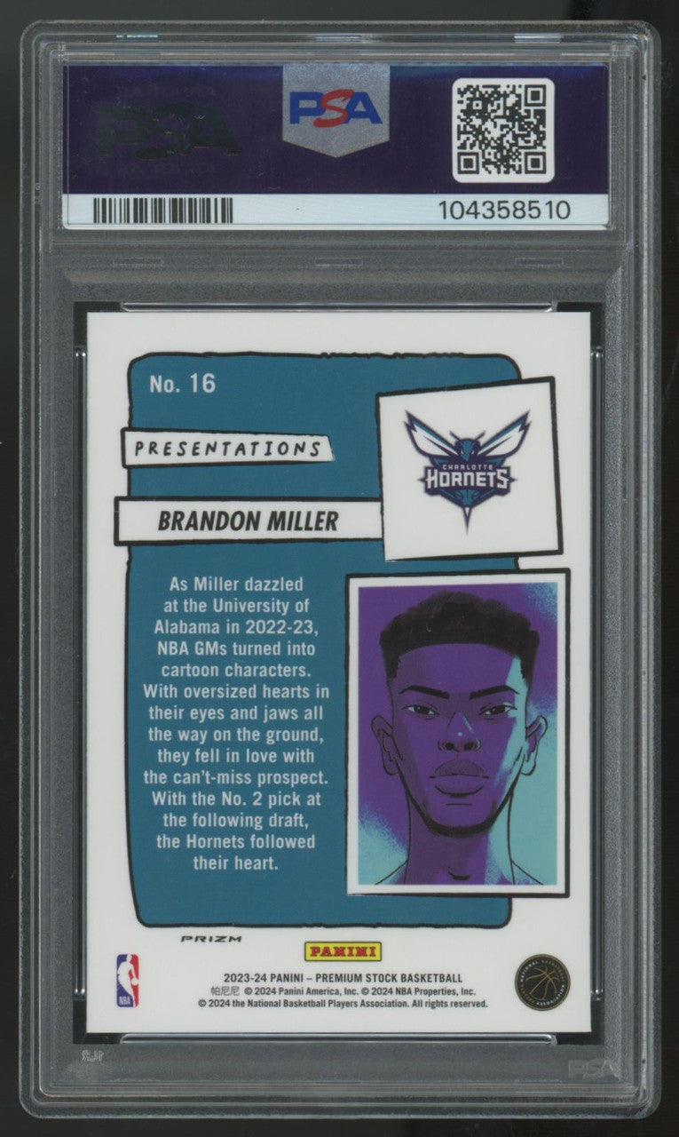 2023-24 NBA Hoops Premium Stock Brandon Miller Presentations  SSP #16 PSA 9