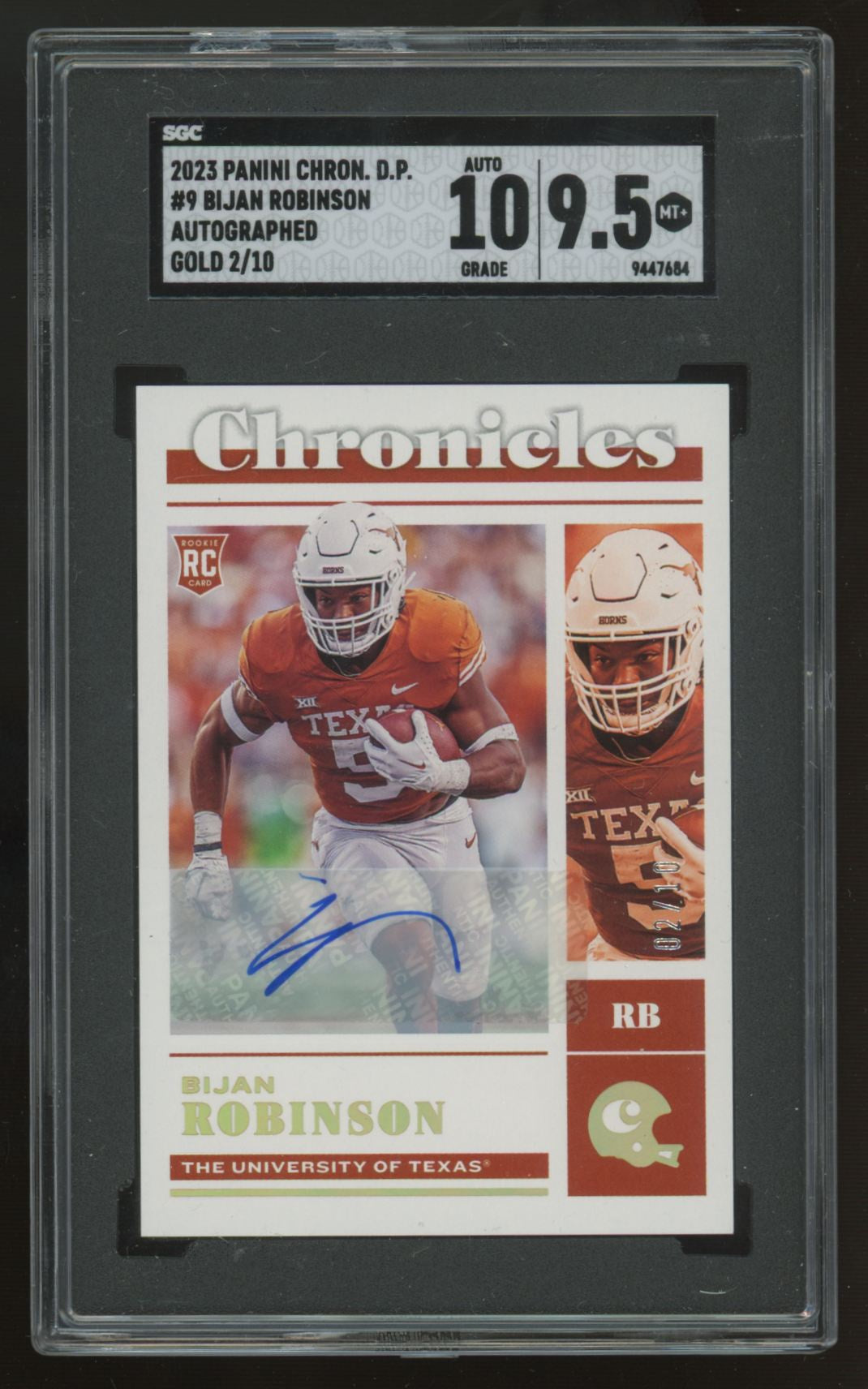 2023 Panini Chronicles Draft Picks Bijan Robinson RC Gold Auto /10 #9 SGC 9.5 10