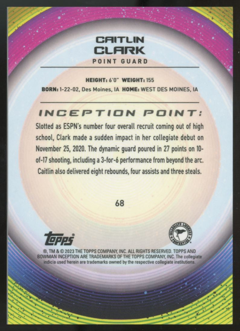 2022-23 Bowman University Inception Caitlin Clark Initiation #68