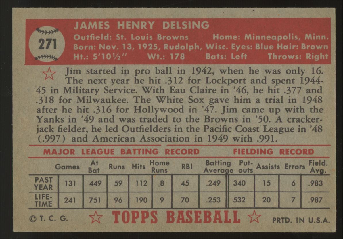 1952 Topps Jim Delsing #271 EX/MT