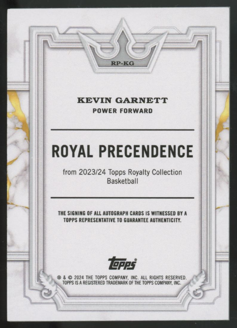 2023-24 Topps Royalty Kevin Garnett Royal Precendence Auto /5 #RP-KG