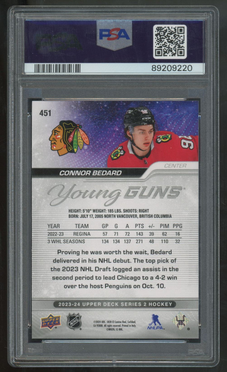 2023-24 Upper Deck Series Two Connor Bedard RC Young Guns #451 PSA 10