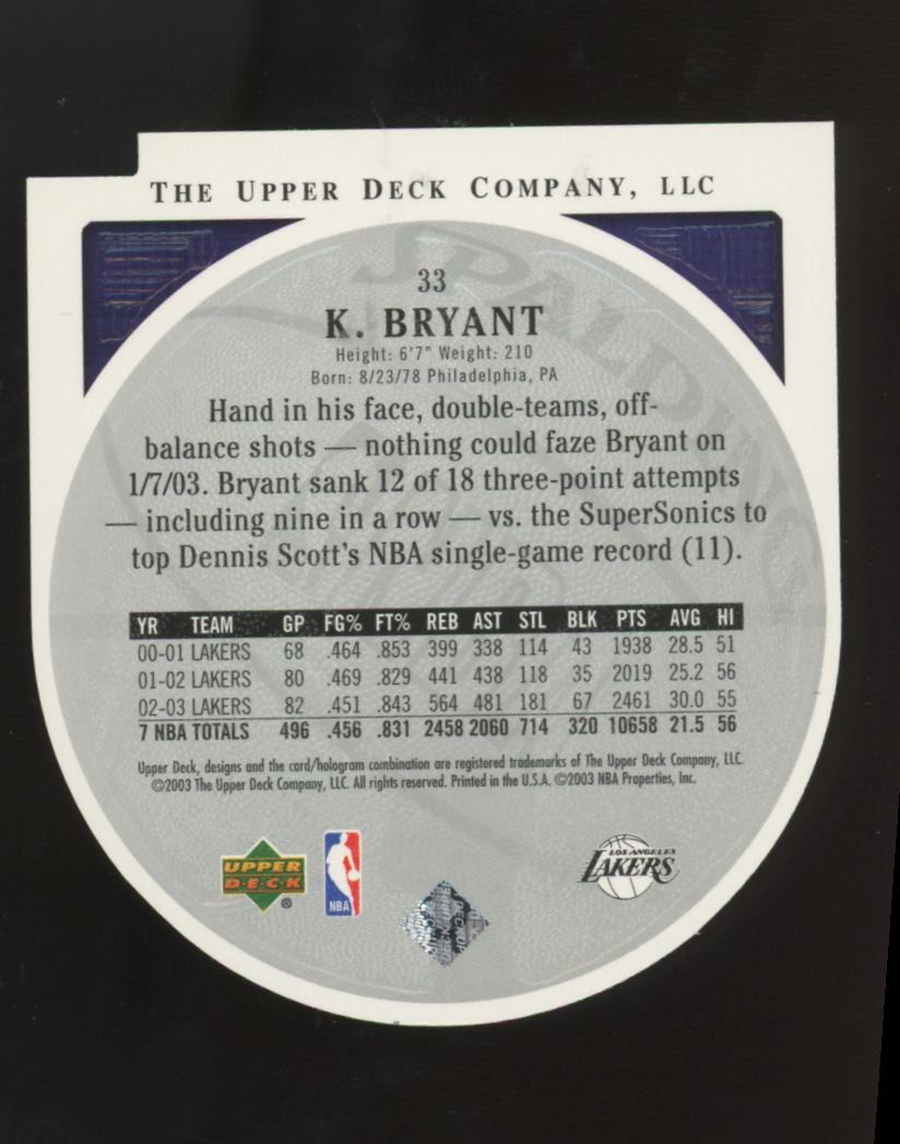 2003-04 Upper Deck Standing O Kobe Bryant Die-Cut #33