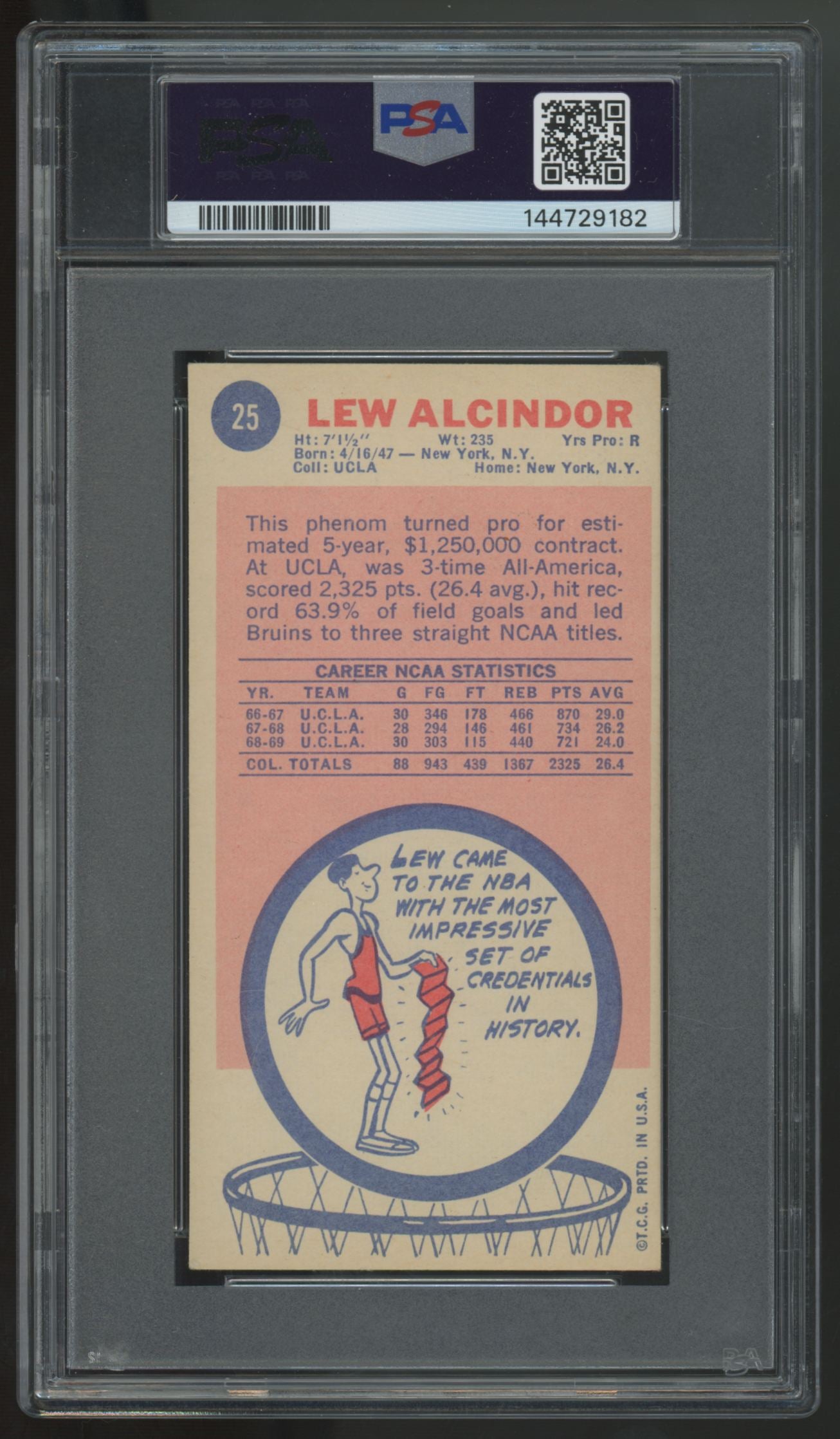 1969-70 Topps Lew Alcindor RC #25 PSA 5 New Grade