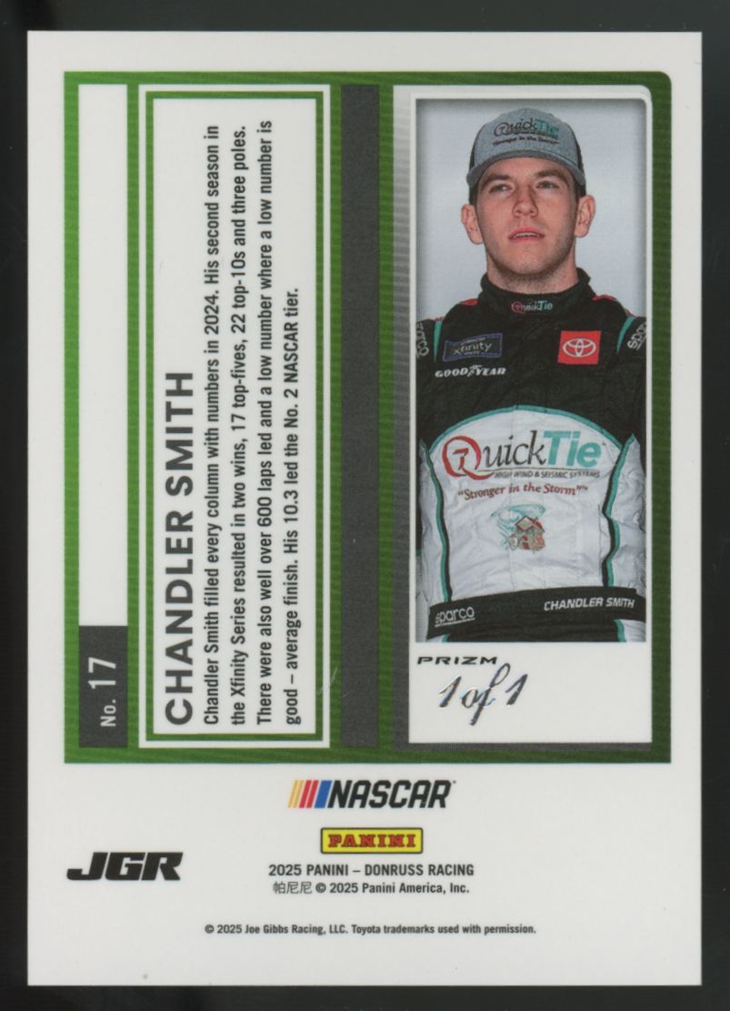 2025 Panini Donruss Optic Preview Racing Chandler Smith Black Finite 1/1 #17