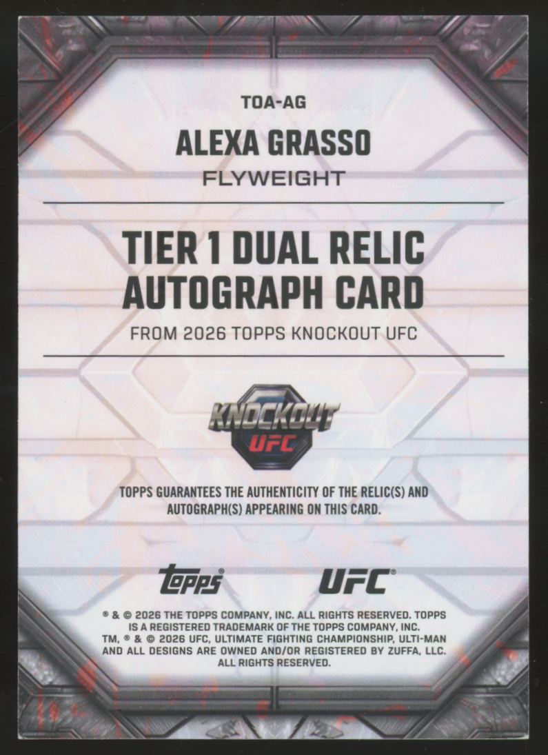 2026 Topps Knockout UFC Alexa Grasso Tier One Dual Patch Auto /299 #TOA-AG "A"