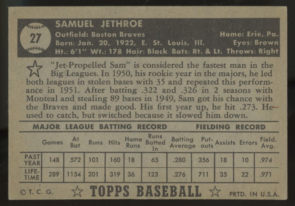 1952 Topps Sam Jethroe #27 VG+