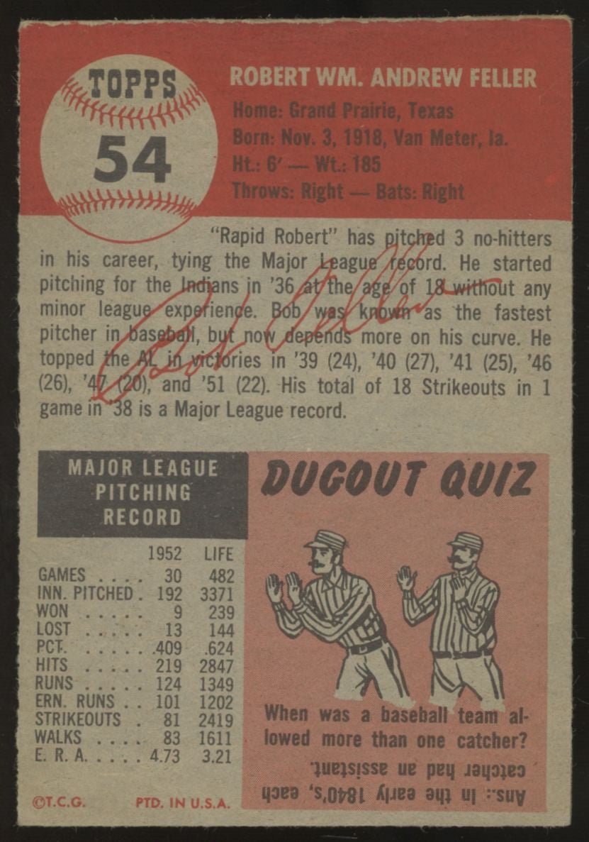 1953 Topps Bob Feller #54 VG+