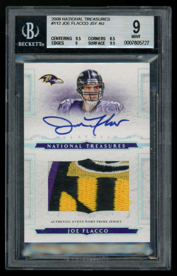 2008 National Treasures Joe Flacco RC Playoff Patch Auto RPA /99 #112 BGS 9 10