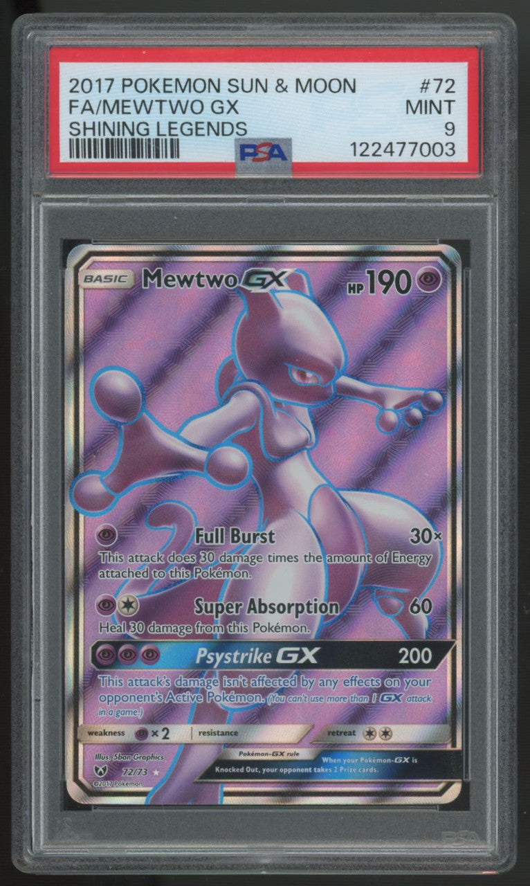 2017 Pokemon Mewtwo GX Shining Legend Full Art #72 PSA 9