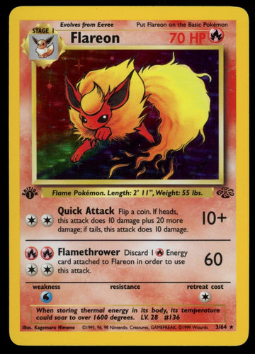Pokemon Flareon 1st Edition Jungle Holo #3/64