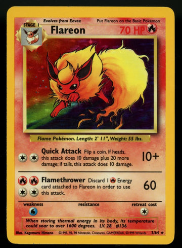 Pokemon Flareon Jungle Holo Misprint Error (No Jungle Symbol) #3/64