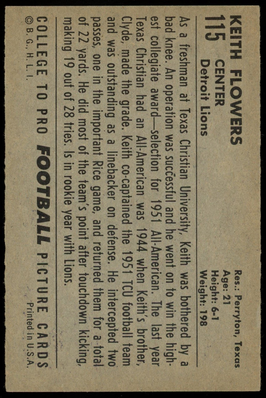 1952 Bowman Large Keith Flowers RC #115 EX-MT (OC)