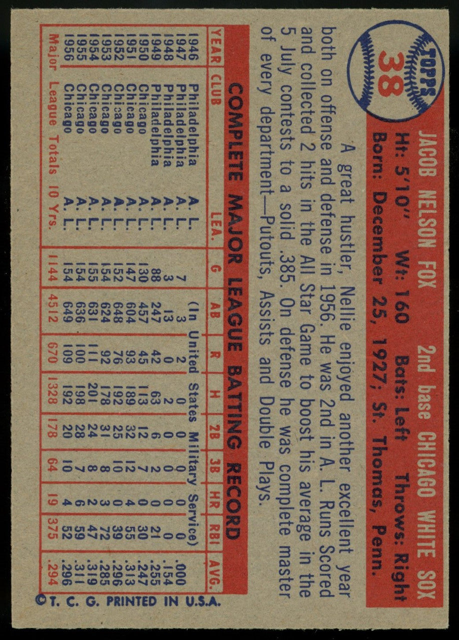 1957 Topps Nellie Fox #38 EX/MT