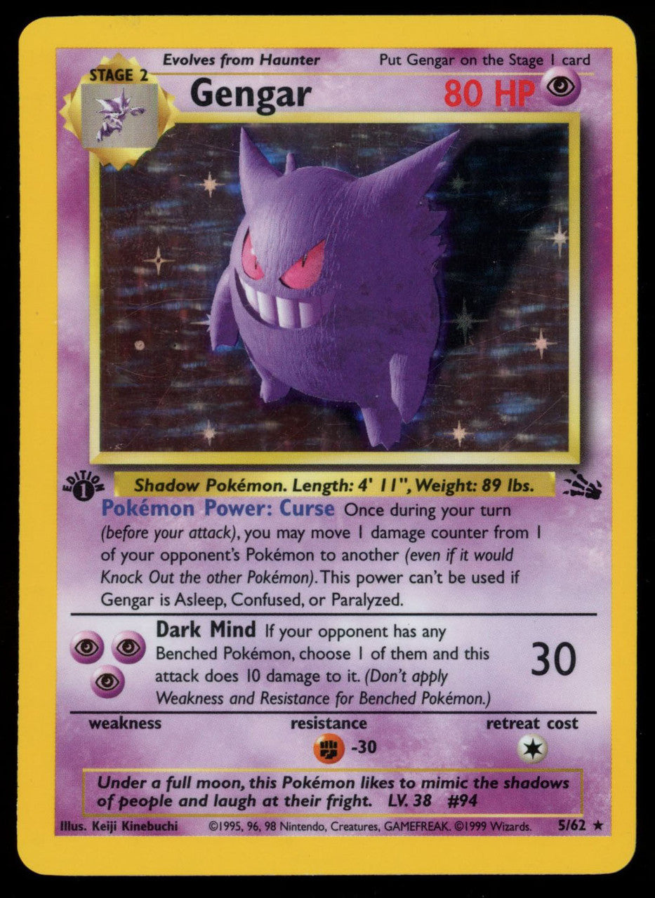 1999 Pokemon Gengar Fossil 1st Edition Holofoil MP
