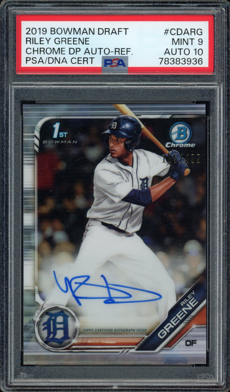 2019 Bowman Draft Riley Greene 1st Auto Chrome Refractor /499 PSA 9 10
