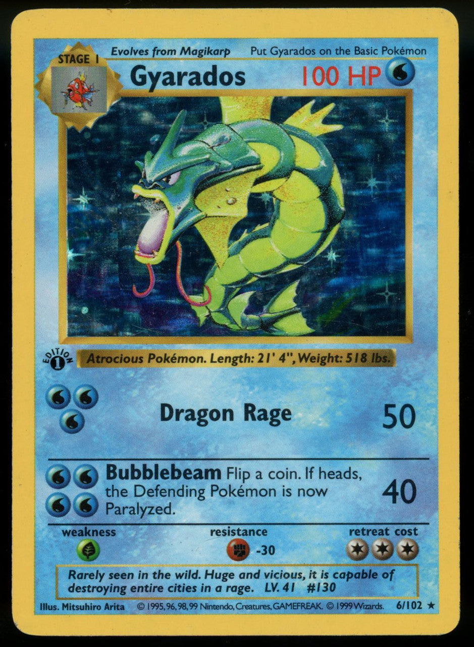1999 Pokemon Shadowless Gyarados Base Set 1st Edition 6/102 MP