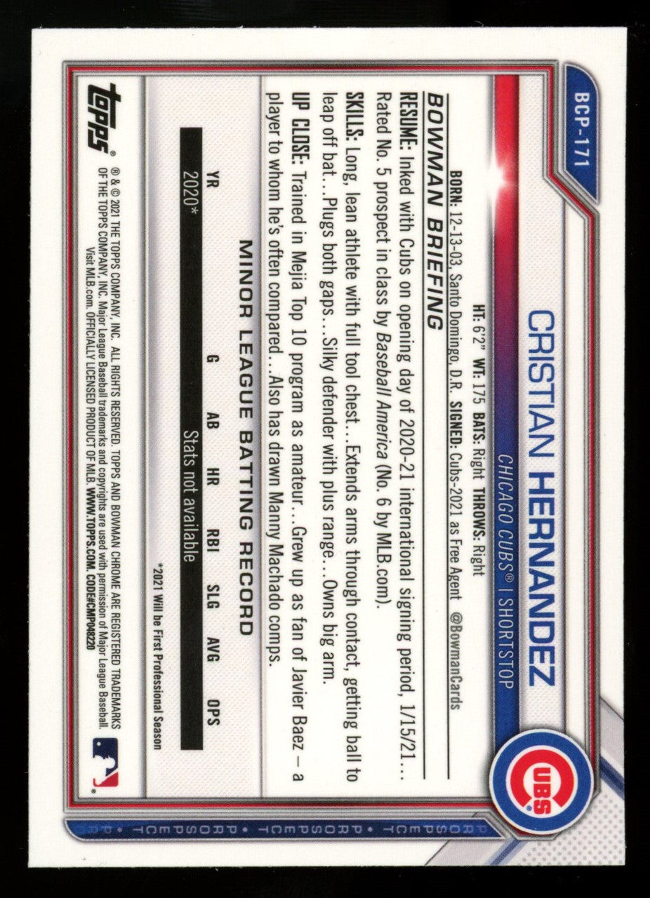 2021 Bowman Chrome 1st Bowman Cristian Hernandez Mojo Refractor RC #BCP-171