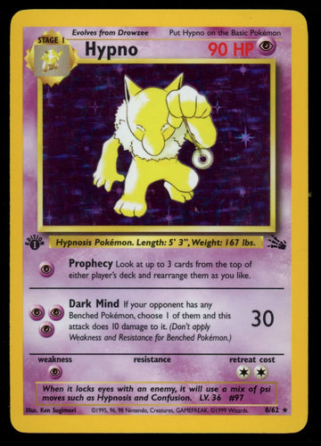 Pokemon Hypno 1st Edition Fossil Holo #8/62