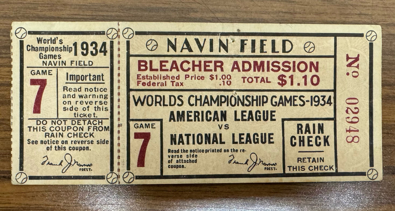 1934 World Series Detroit Tigers vs St. Louis Cardinals Game 7 Ticket