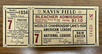 1934 World Series Detroit Tigers vs St. Louis Cardinals Game 7 Ticket