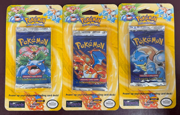 1999 Pokemon Base Set Blister Pack Blastoise Venusaur Charizard Art Set of 3