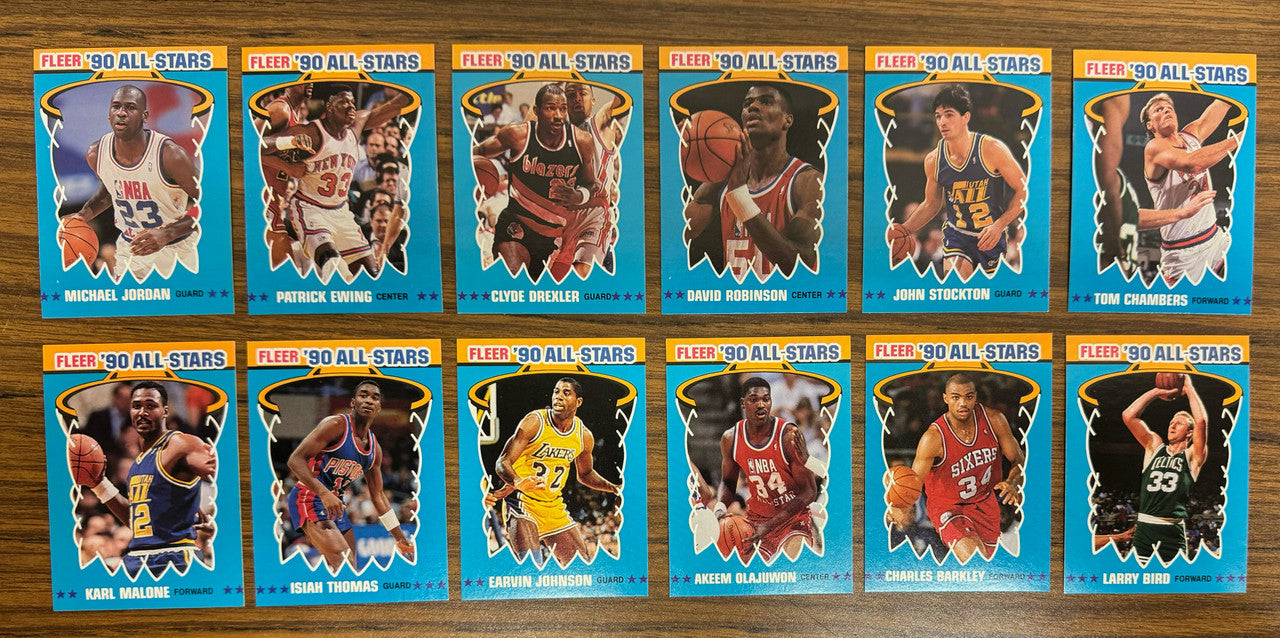1990-91 Fleer Basketball All-Star Stickers Complete Set (12) NM+